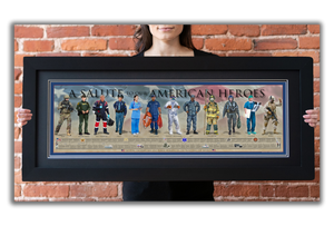 A Salute to our American Heroes - Framed 2” Black Double Matted, Flat Molding 11 ¾" x 36"