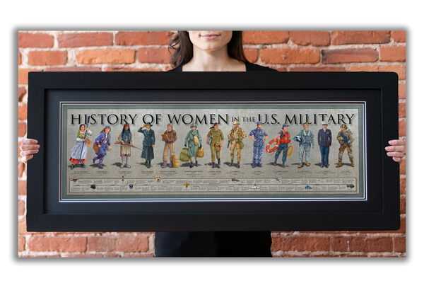 Women in Military - Framed 2” Black Double Matted, Flat Molding 11 ¾" x 36”