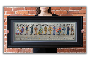 History of Women in the U.S. Military - Framed 2” Black Double Matted, Grooved Molding 11 ¾" x 36"
