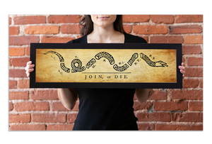 Join or Die - Framed 1", printed with a matte finish, 6" x 24"
