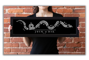 Join or Die - Framed 1", printed with a matte finish, 6" x 24"