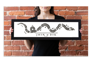 Join or Die - Framed 1", printed with a matte finish, 6" x 24"
