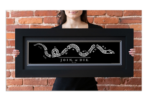 Join or Die - Framed 2" Black Double Matted, Flat Molding 6" x 24"
