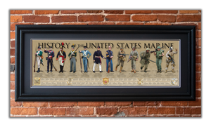 History of the United States Marine - Framed 2” Black Double Matted, Grooved Molding 11 ¾" x 36"