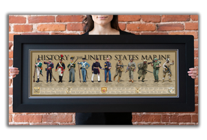 History of the United States Marine - Framed 2” Black Double Matted, Flat Molding 11 ¾" x 36"