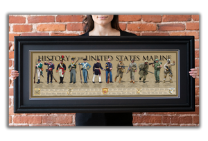 History of the United States Marine - Framed 2” Black Double Matted, Grooved Molding 11 ¾" x 36"