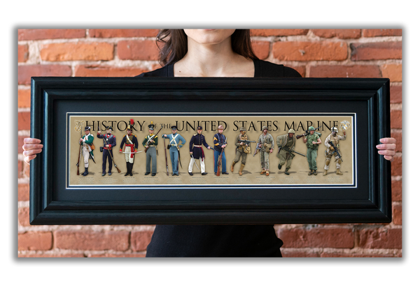 History of the United States Marine - Framed 2" Black Double Matted, Grooved Molding 6" x 24"