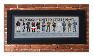 History of the United States Navy - Framed 2” Black Double Matted, Flat Molding 11 ¾" x 36"