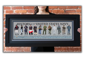 History of the United States Navy - Framed 2” Black Double Matted, Flat Molding 11 ¾" x 36"