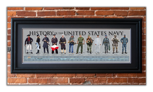 History of the United States Navy - Framed 2” Black Double Matted, Grooved Molding 11 ¾" x 36"