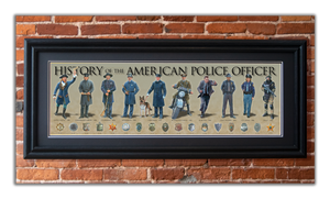History of the American Police Officer - Framed 2” Black Double Matted, Grooved Molding 11 ¾" x 36"
