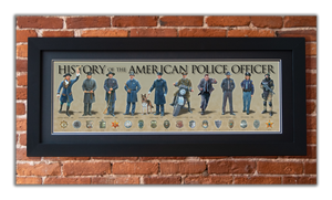 History of the American Police Officer - Framed 2” Black Double Matted, Flat Molding 11 ¾" x 36"
