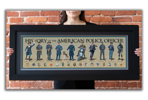 History of the American Police Officer - Framed 2” Black Double Matted, Flat Molding 11 ¾" x 36"