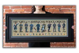 History of the American Police Officer - Framed 2” Black Double Matted, Grooved Molding 11 ¾" x 36"