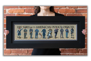 History of the American Police Officer - Framed 2" Black Double Matted, Flat Molding 6" x 24"