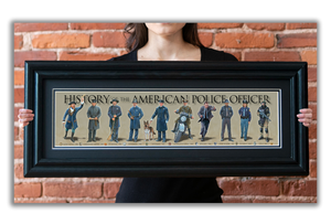 History of the American Police Officer - Framed 2" Black Double Matted, Grooved Molding 6" x 24"