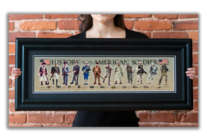 History of the American Soldier - Framed 2" Black Double Matted, Grooved Molding 6" x 24"