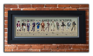 History of the American Soldier - Framed 2” Black Double Matted, Flat Molding 11 ¾" x 36"