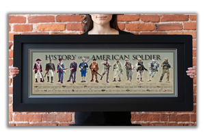 History of the American Soldier - Framed 2” Black Double Matted, Flat Molding 11 ¾" x 36"