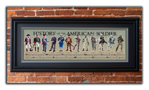 History of the American Soldier - Framed 2” Black Double Matted, Grooved Molding 11 ¾" x 36"