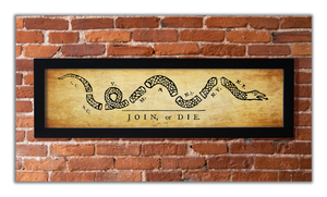 Join or Die - Framed 1", printed with a matte finish, 6" x 24"