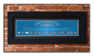 USA 1776 - Framed 2" Black Double Matted, Flat Molding 6" x 24"