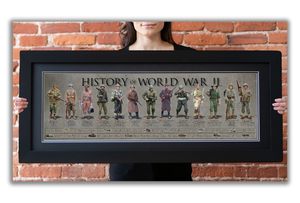 History of World War II - Framed 2” Black Double Matted, Flat Molding 11 ¾" x 36"